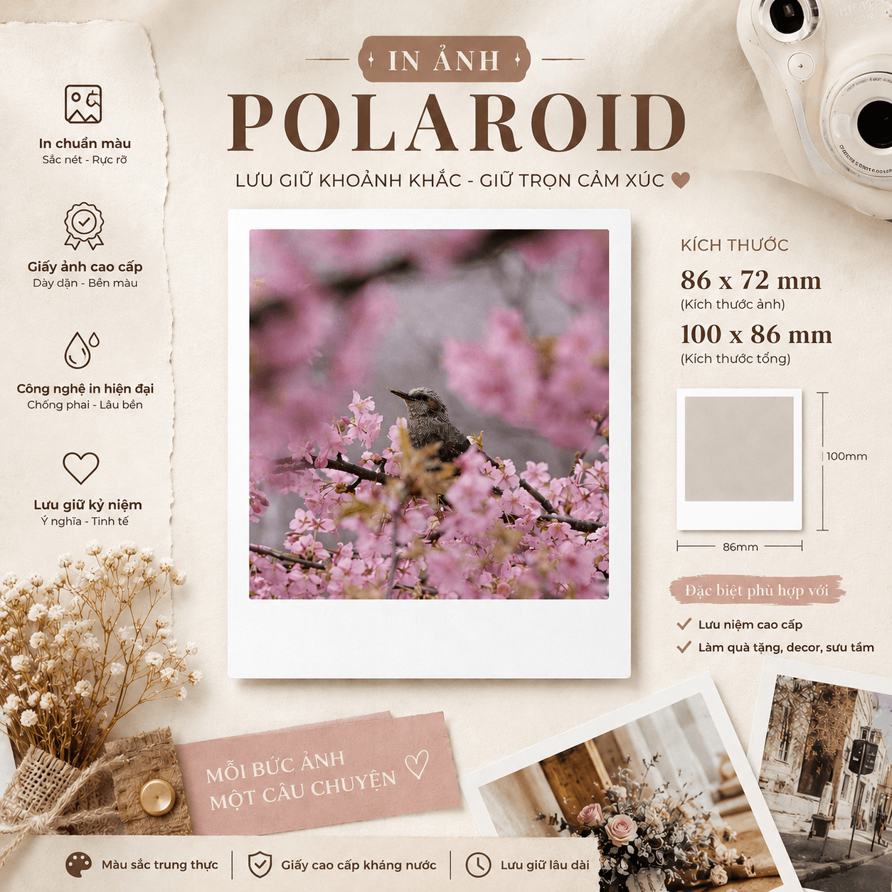 Ảnh Polaroid Chuẩn - Giấy Lụa Matte RC